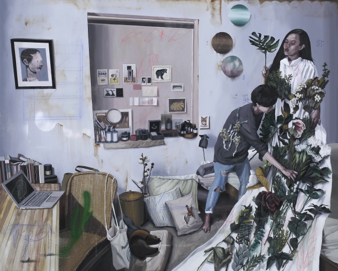 《植物學(xué).C-制作一件花裙》 130×162cm 布面油畫 2016
