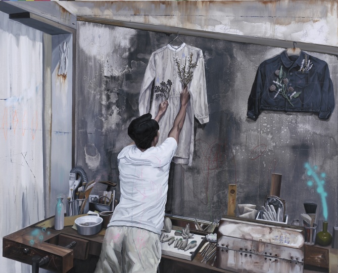 《植物學(xué).H-在后院制作一件有植物圖案的衣服》 130×162cm 布面油畫 2016
