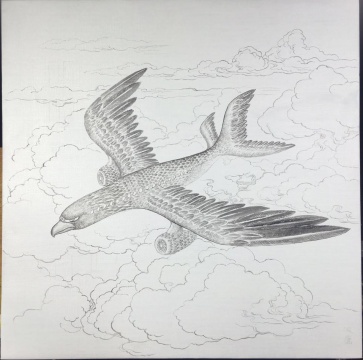 《山海經(jīng)- 波鷹》50x50cm 布面丙烯  2017
