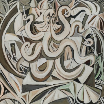 生氣的章魚，120X120cm，布面油畫，2014
