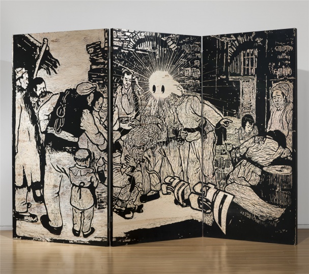 高瑀  改造二流子～嗚～2016 木刻屏風(fēng)（B面） 240×120cm×3 
