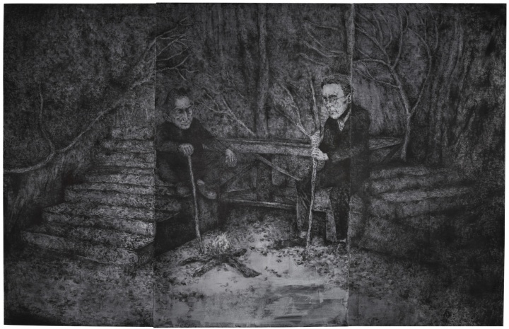 高瑀 火要滅了-奧威爾和赫胥黎 2016 布面丙烯 300×140cm+300×180cm+300×140cm
