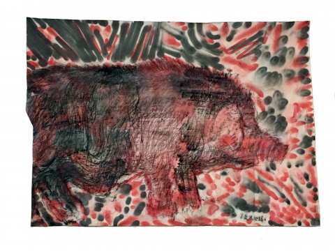 《劍豬》 165x190cm 帆布上油畫、噴漆 2016
