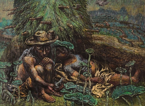 羅中立《躲雨的農(nóng)民》95×130cm 布面油彩 1995年
羅中立《躲雨的農(nóng)民》95×130cm 布面油彩 1995年