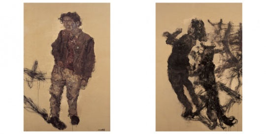周春芽《黑根一家—男主人和女主人(2幅)》190×260cm 布面油彩 1995年
周春芽《黑根一家—男主人和女主人(2幅)》190×260cm 布面油彩 1995年