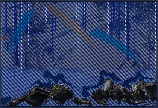 《竹潮江山圖3》 162×240cm 布面油畫、絹本中國水墨  2017
