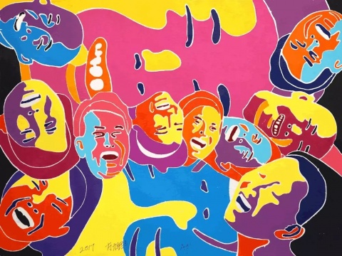 方力鈞 2017，60x80cm，木刻版畫
