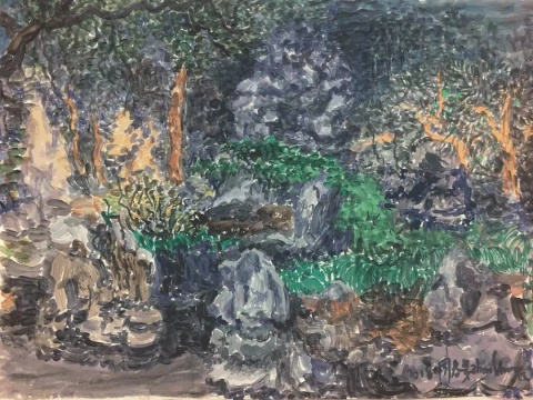 周春芽 《豫園小景》紙上丙烯 43.8x32.5cm 2018
