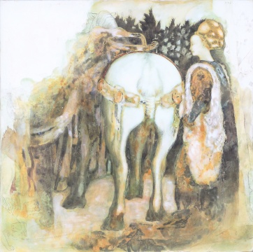 王崢  臨摹《皮薩內(nèi)羅壁畫局部》40x40cm 木板裱布坦培拉 2015
