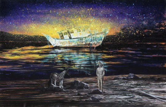 《世界的邊緣-黎明前的往昔》 230 x 150cm 布面綜合材料 2017
