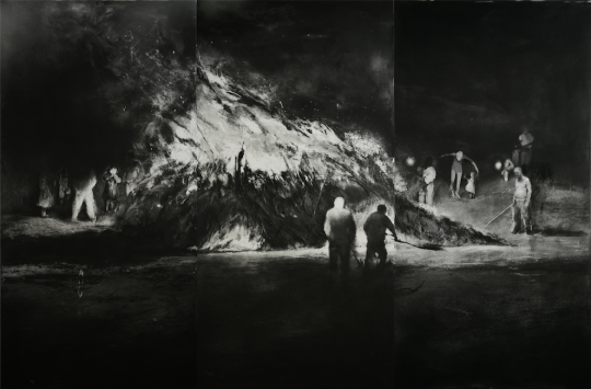 劉海辰《碎木·雜草和村莊上燃燒的火No.1》 100x150cm 銅版 2014

