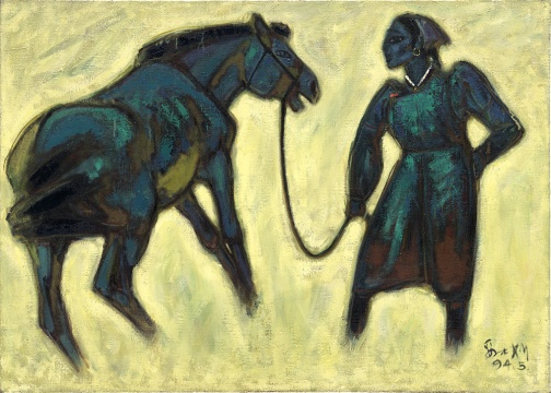 《蒙古女人和馬》65X91cm 1994年
