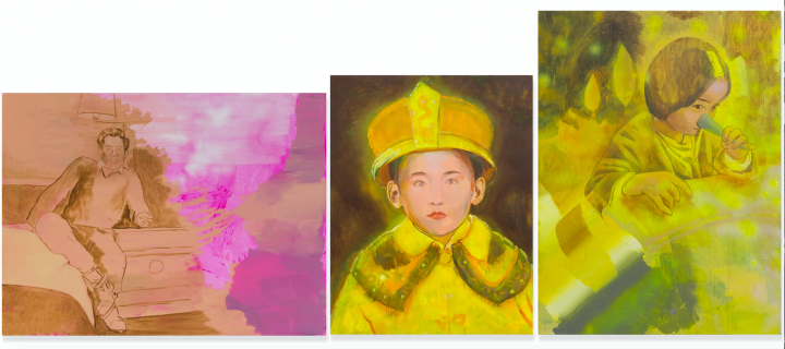 于瀛《爸爸》200x150cm ；《我》125x160cm ；《女兒》150x200cm  布面綜合材料 2017
