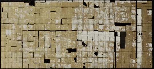 李皓《墨格No.18》 85cm×200cm 漁線，銅箔，水墨紙本 2018
