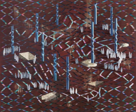 《螺旋立柱（固事）》190 x 230cm 布面丙烯、粉筆、油畫 2018      

