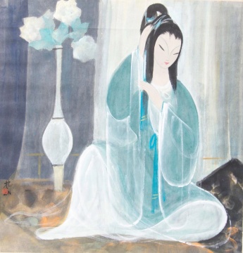 林風(fēng)眠《讀書仕女》紙本設(shè)色 68x68cm
