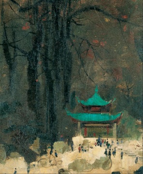 吳冠中《愛(ài)晚亭秋意》布面油彩 94x55cm 1970
