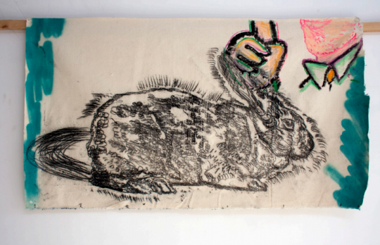 于艾君 《指兔》64.5x114.5cm 布面油畫(huà) 2018 
