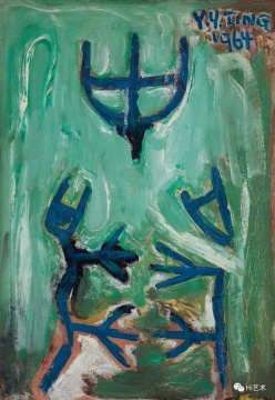 丁衍庸 《甲骨文字/蘭（雙面畫）》42 × 29cm 油彩纖維板 1964
估價(jià)HKD 850,000 – 1,250,000

