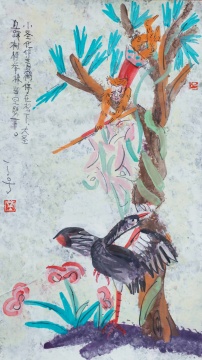 丁立人《大圣小圣斗法（貳）》60×35cm紙本彩墨 2018
