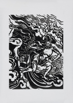 劉禹君《西域異聞之二》木板 25x38cm 2019
