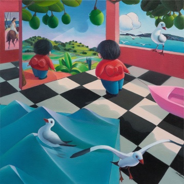 《窺見方寸——六月天的甜蜜陽光撒入房間》布面油畫 100x100cm 2018

