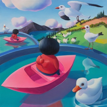 《窺見方寸——白日夢中的無聊失眠》 布面油畫 100x100cm 2019
