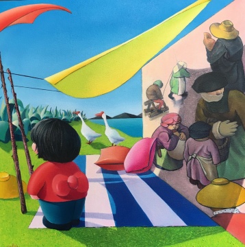 《明媚中飄來一縷勃魯蓋爾 》 布面油畫  100x100cm 2019
