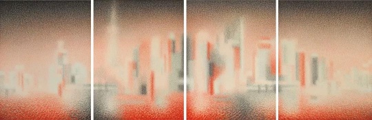 《上海浦東的時(shí)空裸體?即（114）》 233.7×173.5cm ［四聯(lián)幅，總長(zhǎng)694.0cm］ 墨 朱墨 麻紙  2018年
