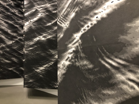 陳琦用中國傳統(tǒng)黑白水印木刻作品《2012生成與彌撒》，德基美術(shù)館藏
