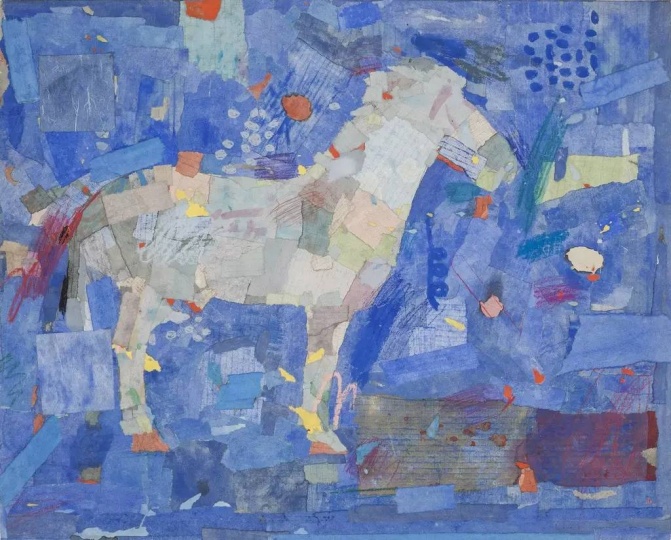 梁銓 《白馬非馬》 55.5×69cm 色、墨、宣紙拼貼 1991
