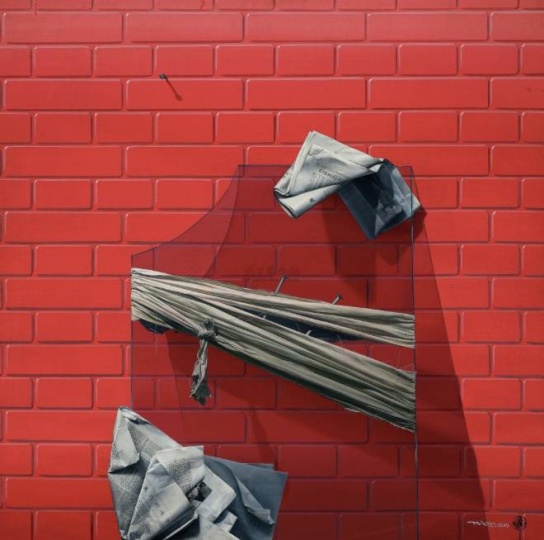 陳文驥《一塊靠在墻上的玻璃》 100x100cm  布面油畫 1990年

