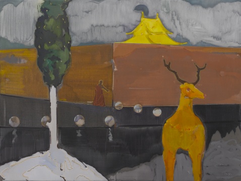 汪一，《逃走的鹿》153×115 cm，布面油畫，2018
