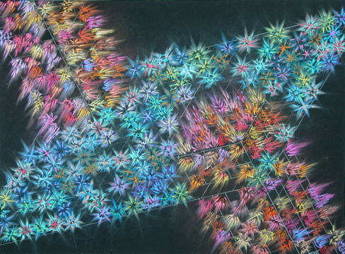 鄧云飛，《Online map 210》50×65 cm，紙上色粉，2019
