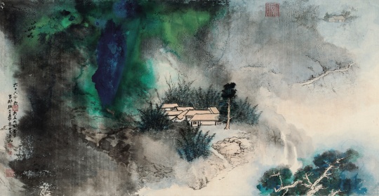 張大千  《竹林幽居》 1977年作 鏡框 設色紙本 102×193cm 華藝國際（北京）2020秋季拍賣會拍品
