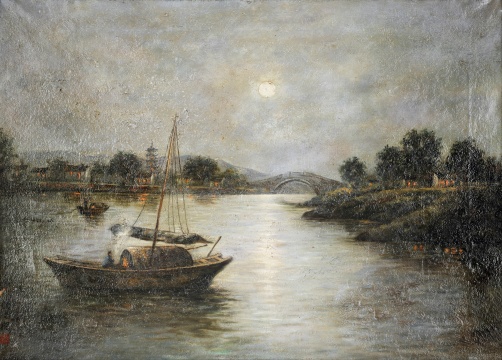 顏文樑 《楓橋夜泊》布面油畫 44 × 61cm  簽名：顏文樑 鈐印：樑 說明：附李超鑒定保證書。華藝國際（北京）2020秋季拍賣會拍品
