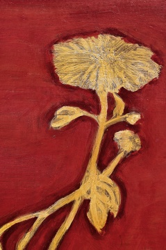 常玉 紅底黃菊 1940年代 油畫纖維板 59.5×39.8cm 簽名：玉 SANYU 華藝國際（北京）2020秋季拍賣會拍品  局部
