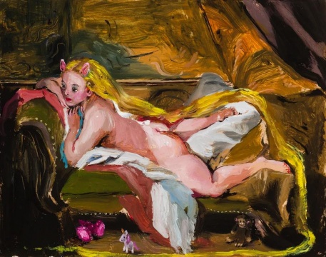 After Boucher with Rabbit hears and Unicorn (The Blonde Odalisque or Resting Girl, 1752) 20x25cm 木板油畫 2020
