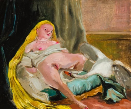 After Boucher with a delicate Ruff,(Leda and the Swan, 1742)  25x30cm 木板油畫 2020
