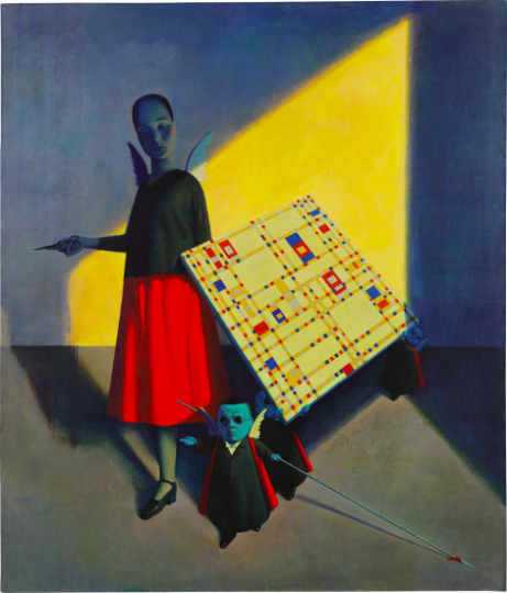 劉野 《她不怯對(duì)蒙德里安》 200×170cm 亞克力彩、油彩畫布 1995 
成交價(jià)：2655萬(wàn)港元 
2019富藝斯香港二十世紀(jì)及現(xiàn)當(dāng)代藝術(shù)晚間拍賣
