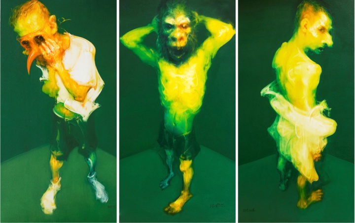 吳建軍 《鳥語·從前·轉(zhuǎn)身(三聯(lián)) 》  250×130cm×3   布面油畫 2007-2008
