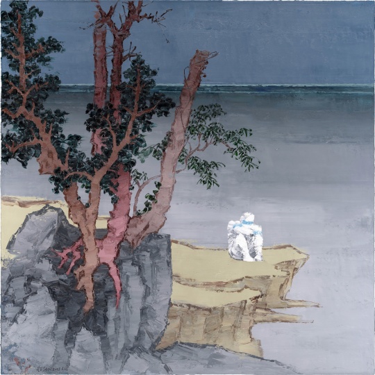 何森 《巖石上的樹》50x150cm  布面油畫  2021
