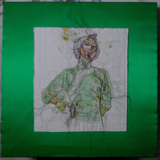 沈娜《女性的，女性主義的NO.5》80×80cm 布面綜合材料 2021