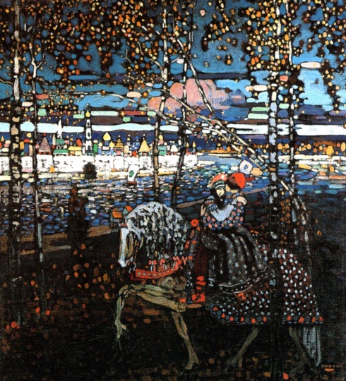 康丁斯基《馬上情侶》55×50.5cm 布面油畫 1906
