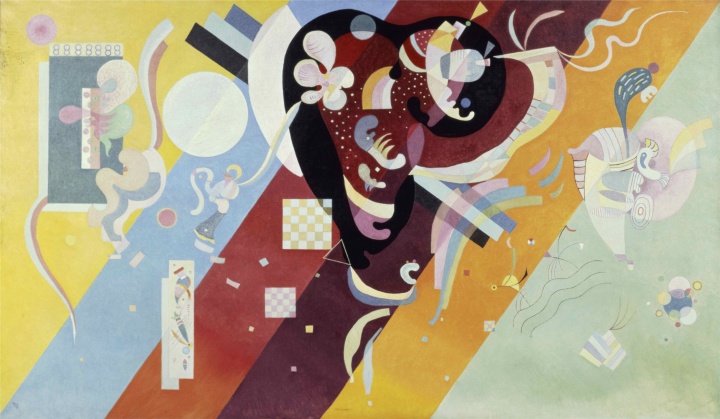 康定斯基《構(gòu)成IX》113.5×195cm 布面油畫 1936，1939年由國家購藏，署名，1939年，蓬皮杜中心，巴黎，法國國家現(xiàn)代藝術(shù)博物館-工業(yè)設(shè)計中心
