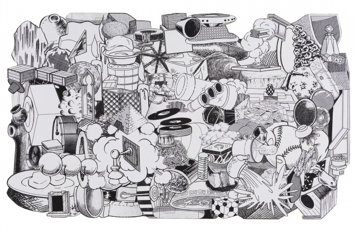 金氏徹平 《游戲，舞蹈和構(gòu)筑（無處不在）#6》 62×102×2cm 木板上拼貼 2012
