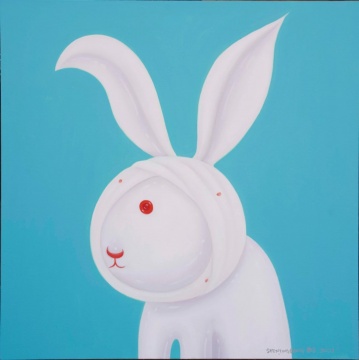 沈敬東《受傷的兔子》 100X100cm 套布面油畫 2021