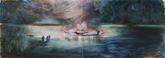 劉海辰《重生之河 No. 3》36×102cm 紙本油畫棒 2021
