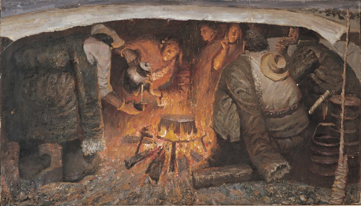 《喝茶》 62×110cm 紙本油畫 1981
