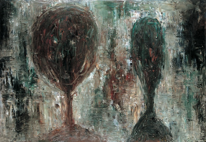 《兩個(gè)頭像之二》 53×77cm 紙本油畫 1988
